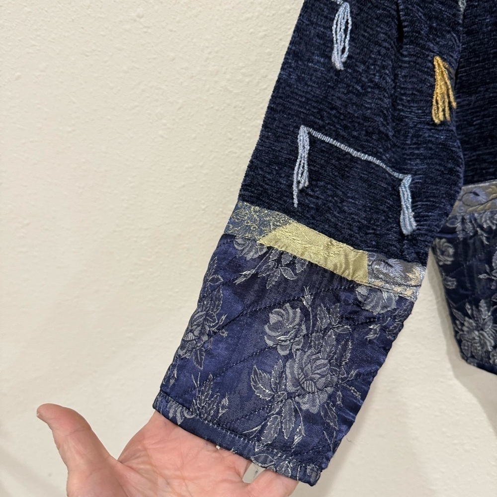 Flashback Jacket Blue/Gold Blazer Velvet Satin Patchwork Boho Women’s Size Small - Picture 3 of 16